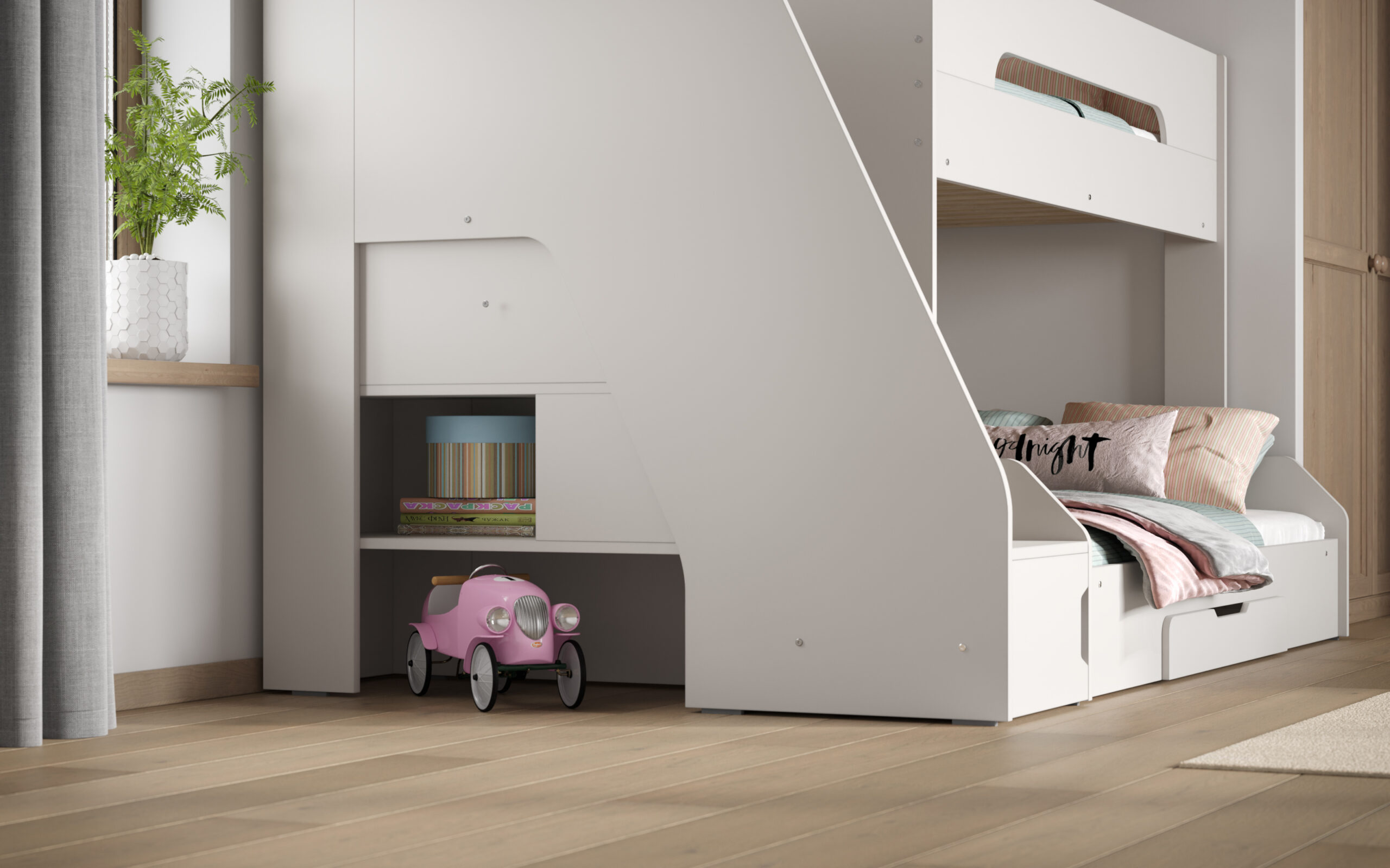 Sherbert Staircase Triple Bunk Bed - White - Image 3