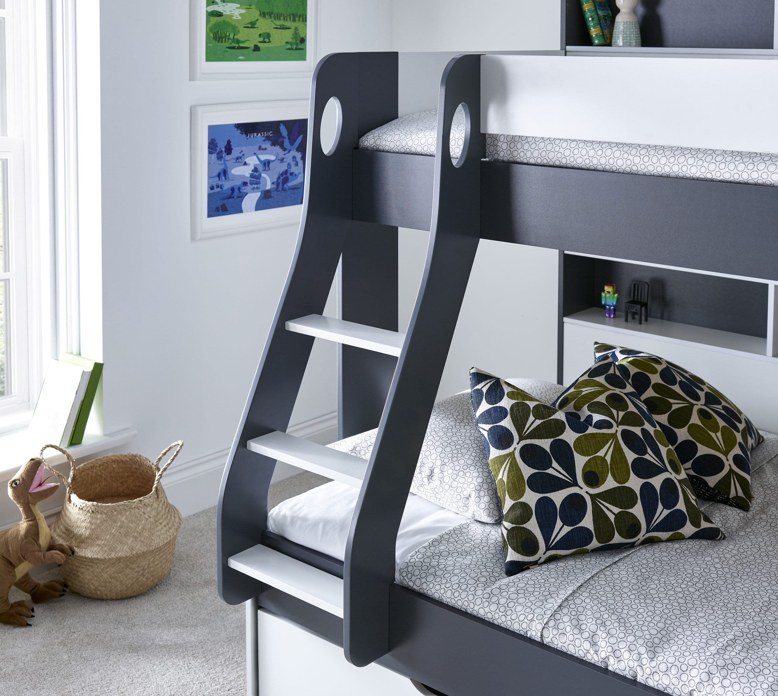Lisbon Grey & White Triple Wooden Storage Bunk Bed - Image 6