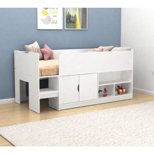 A mid-sleeper cabin bed is great for kids of all ages. It's the same size as a normal bed, but it has lots of storage space built in. This is helpful in any bedroom, especially small ones. The storage can include drawers, shelves, or even a desk, so you can keep the room tidy and make the most of the space.