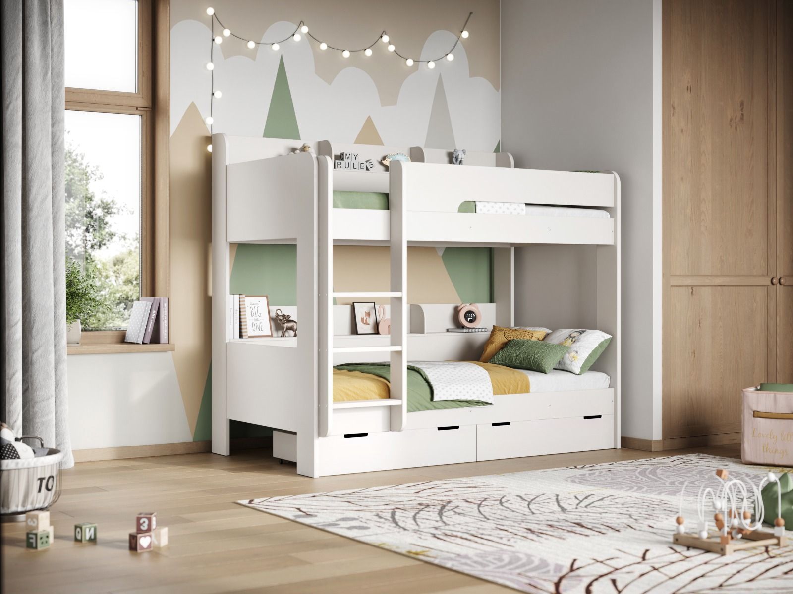 Athens White Storage Bunk Bed with Shelves