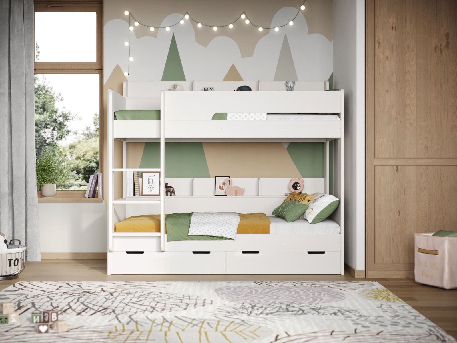 Athens White Storage Bunk Bed with Shelves - Image 2