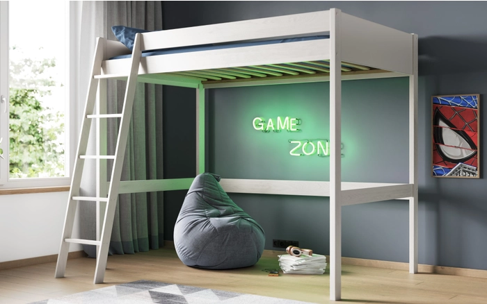 Tera Solid Wood White Small Double Highsleeper