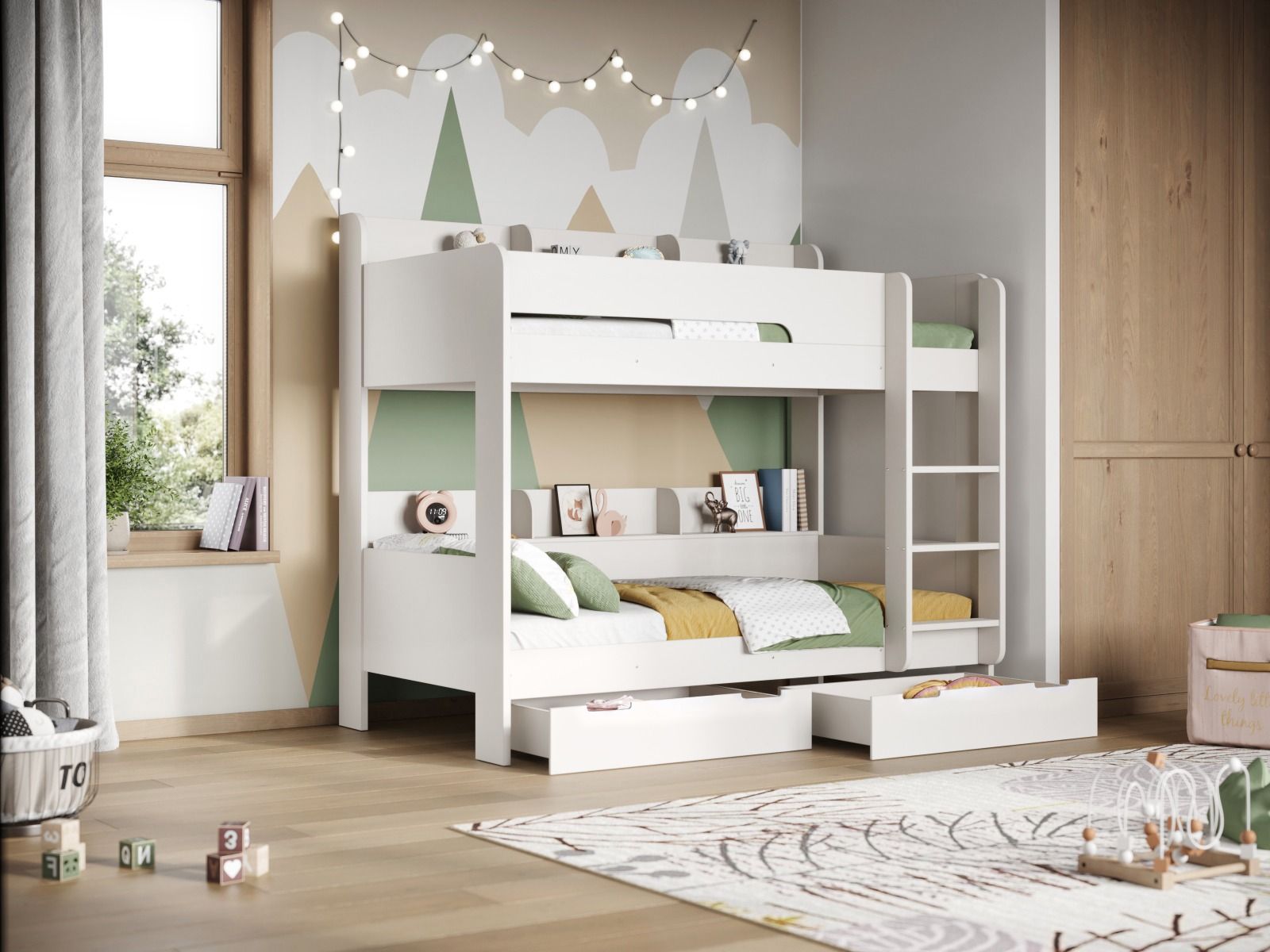 Athens White Storage Bunk Bed with Shelves - Image 3