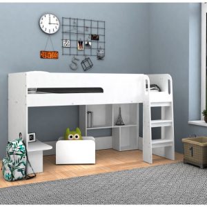 Relaxa Midsleeper with Desk, Bookcase & Toybox - White