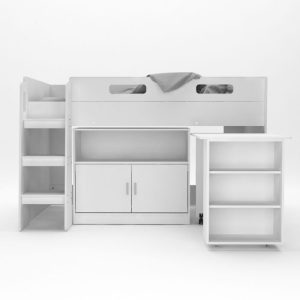 Krakow Storage Midsleeper with Desk & Cupboard - White - Image 3