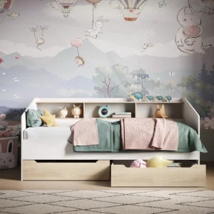 Alternative view of Atlantis Day Bed with Shelves and Drawers White & Oak
