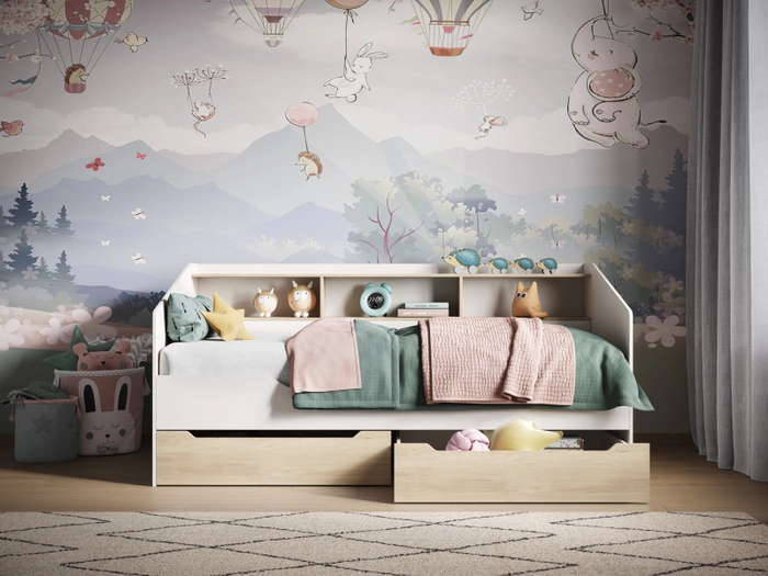 Atlantis Day Bed with Shelves and Drawers White & Oak - Image 2