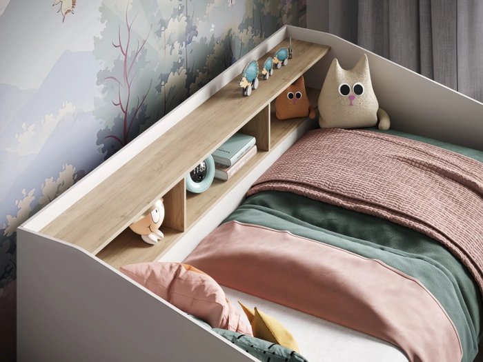 Atlantis Day Bed with Shelves and Drawers White & Oak - Image 3