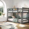 Polaris Low Shorty Grey Bunk Bed The Polaris Low Shorty Bunk Bed is a great choice for a child's bedroom. It's a double bunk bed designed for easy self-assembly, made from durable pine wood. The shorty-sized mattress and slatted base provide comfort and support. With its low height and classic design, this bunk bed is both practical and attractive for children.