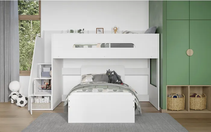 Seville Staircase L Shaped Bunk Bed White - Image 3