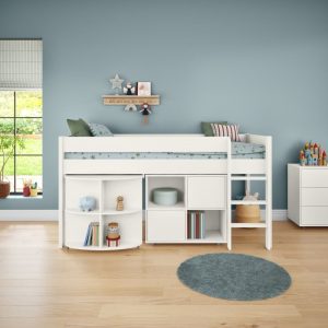 Uno White Mid Sleeper with Pull Out Desk and Cube Unit - Image 4