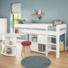 Uno White Mid Sleeper with Pull Out Desk and Cube Unit