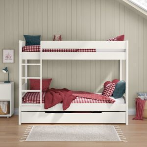 Uno White Detachable Bunk Bed with Trundle Drawer - Image 5