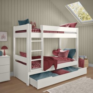 Uno White Detachable Bunk Bed with Trundle Drawer - Image 4