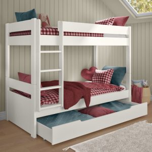 Uno White Detachable Bunk Bed with Trundle Drawer
