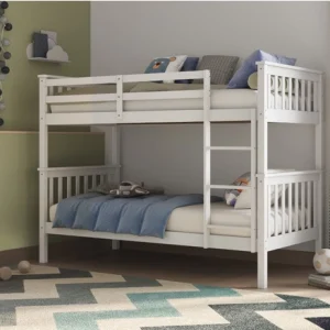 The Solus Bunk Bed is a nice choice if you want something stylish and useful for your house. It's made of good wood and has a white colour. It's well-designed and made in Britain. It works well in kids' rooms, guest rooms, or small homes. It's strong because it's made of wood, and it doesn't take up much space.