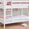 The Hoppekids ECO Shorty Bunkbed in White is an ideal first bed for children transitioning from a cot. This ECO-friendly product is constructed from safe pine wood, ensuring it is free of harmful chemicals. It is also designed for durability. Its compact dimensions make it suitable for use after a cot, and its bunk bed configuration provides a space-saving solution. Furthermore, the design facilitates bonding between children while offering two beds within a minimal footprint. This bed requires mattresses of 160cm x 70cm, with a maximum thickness of 12cm. The bunk bed is made of pine, finished in white, and includes solid slats.