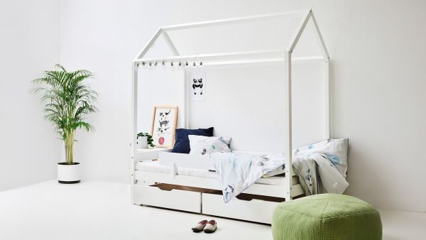 Hoppekids Comfort Shorty Housebed with Safety Rail & Drawers in White