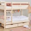 The Hoppekids ECO Shorty Bunkbed in Natural Pine is a transition bed for children. Made from pine, the bunkbed has an eco-friendly design, using materials without harmful chemicals to ensure safety and durability. It fits a 160cm x 70cm mattress, which is good for transitioning children and saves space. The bunkbed design lets two children sleep in one space. Underbed drawers provide hidden storage.