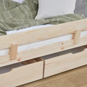 Hoppekids Comfort Shorty Daybed with Safety Rail & Drawers in Natural Pine - Image 3