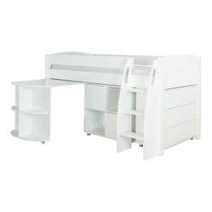 Uno S White Mid Sleeper with Pull Out Desk, 3 Drawer Chest and Cube Unit - Image 12