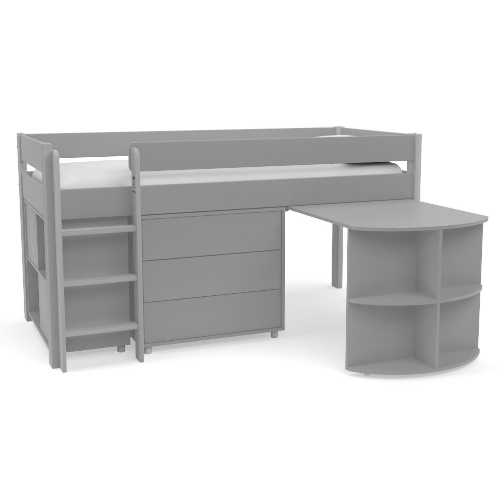 Uno Grey Mid Sleeper with Pull Out Desk, 3 Drawer Chest and Cube Unit - Image 5