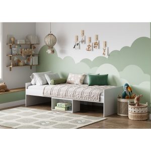 The Griffin Cabin Bed is suitable for growing kids and teens, providing comfort and organization in a compact design. This single bed frame includes underbed storage with three open areas, which helps keep belongings tidy and accessible.