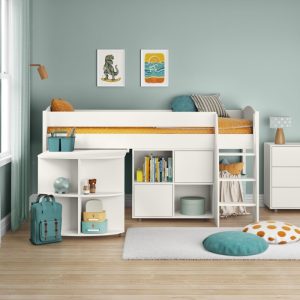 Uno S White Mid Sleeper with Pull Out Desk and Cube Unit - Image 3