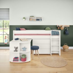 Alternative view of Uno White Mid Sleeper with Pull Out Desk, 3 Drawer Chest and Cube Unit