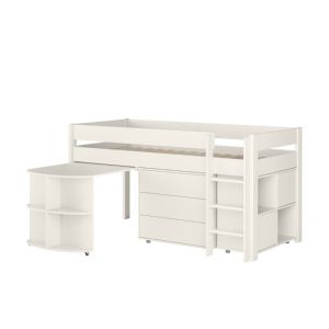 Uno White Mid Sleeper with Pull Out Desk, 3 Drawer Chest and Cube Unit - Image 5