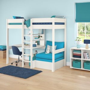 Uno White High Sleeper with Desk and Shelving and Aqua Chair Bed - Image 3