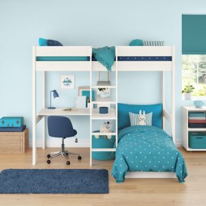 Uno White High Sleeper with Desk and Shelving and Aqua Chair Bed - Image 5
