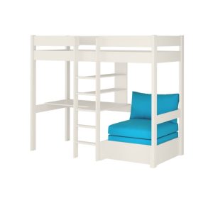 Uno White High Sleeper with Desk and Shelving and Aqua Chair Bed - Image 6