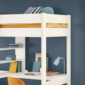 Uno White High Sleeper Bed Frame with Desk and Shelving - Image 5