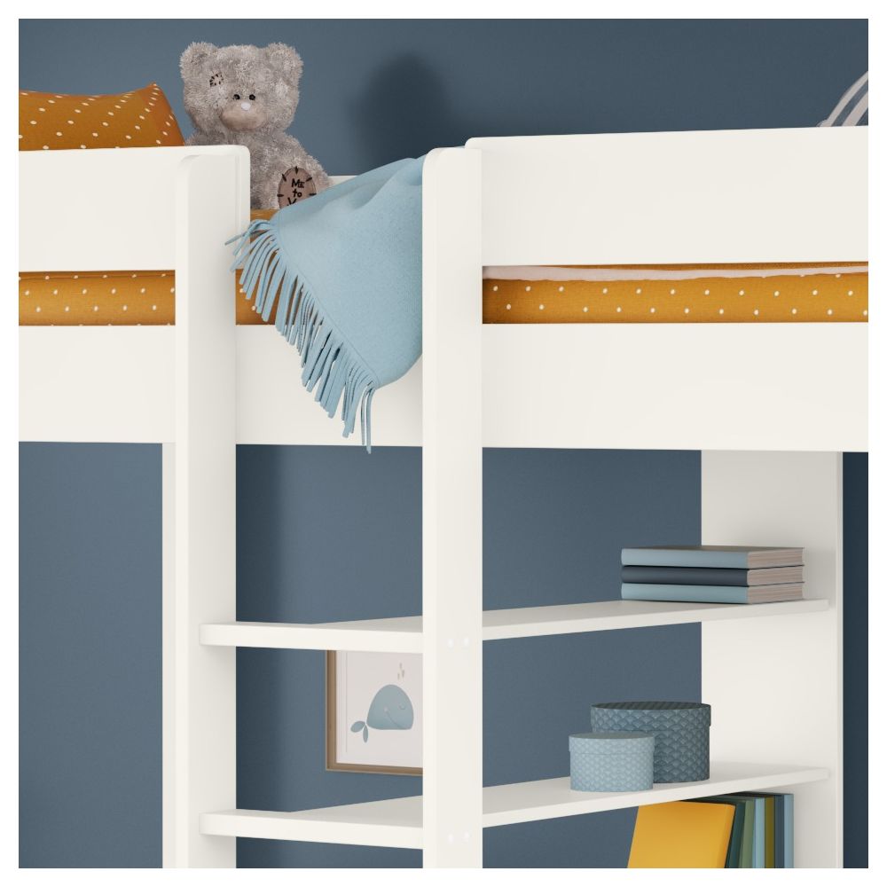Uno White High Sleeper Bed Frame with Desk and Shelving - Image 6