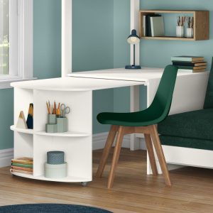 Uno S White High Sleeper with Fixed Desk, Pull Out Desk and Teal Green Sofa Bed - Image 3