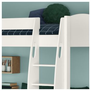 Uno S White High Sleeper with Fixed Desk, Pull Out Desk and Teal Green Sofa Bed - Image 4