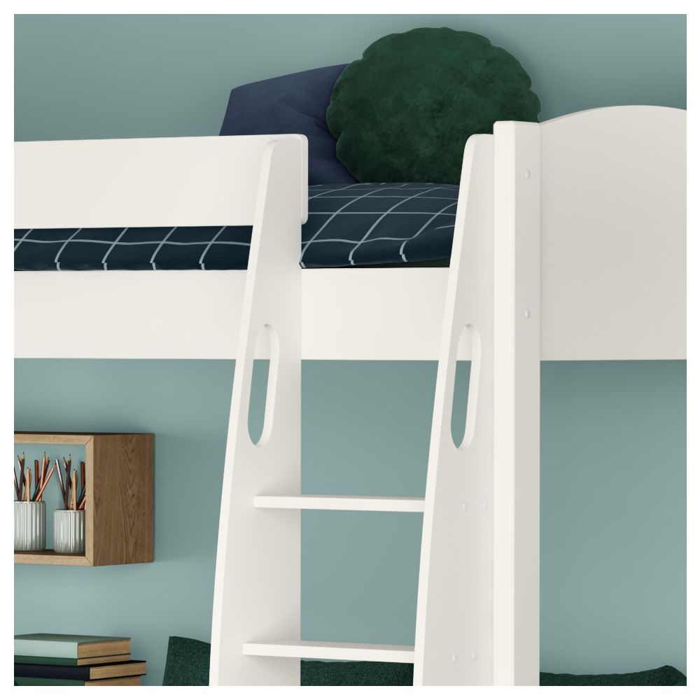 Uno S White High Sleeper with Fixed Desk, Pull Out Desk and Teal Green Sofa Bed - Image 4