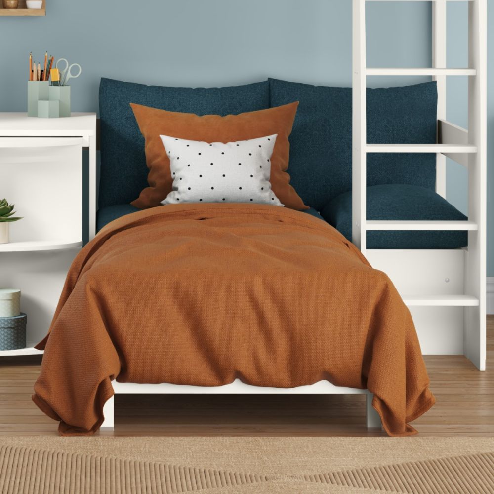 Uno S White High Sleeper with Fixed Desk, Pull Out Desk and Sky Blue Sofa Bed - Image 7