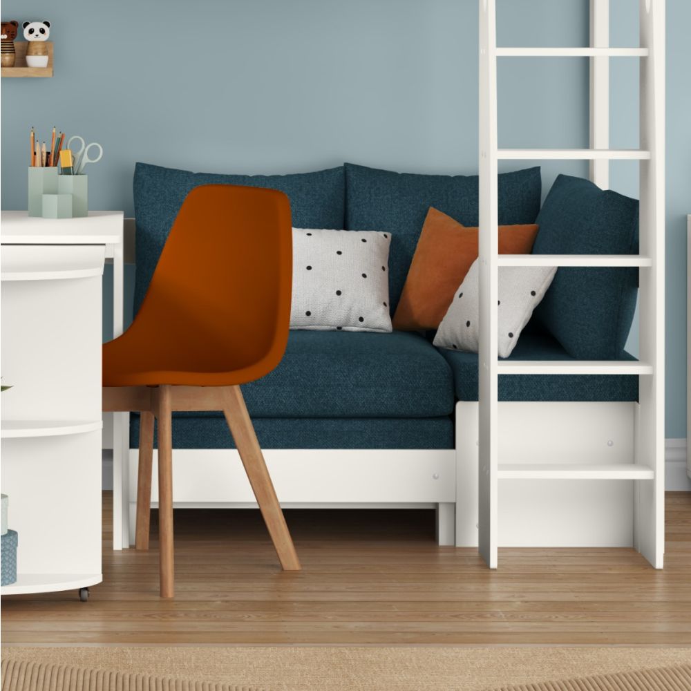 Uno S White High Sleeper with Fixed Desk, Pull Out Desk and Sky Blue Sofa Bed - Image 6
