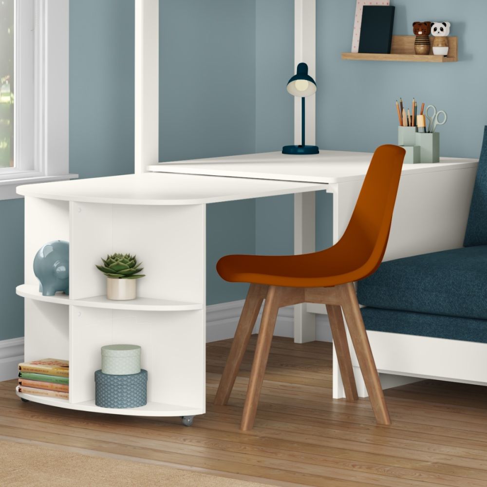 Uno S White High Sleeper with Fixed Desk, Pull Out Desk and Sky Blue Sofa Bed - Image 8