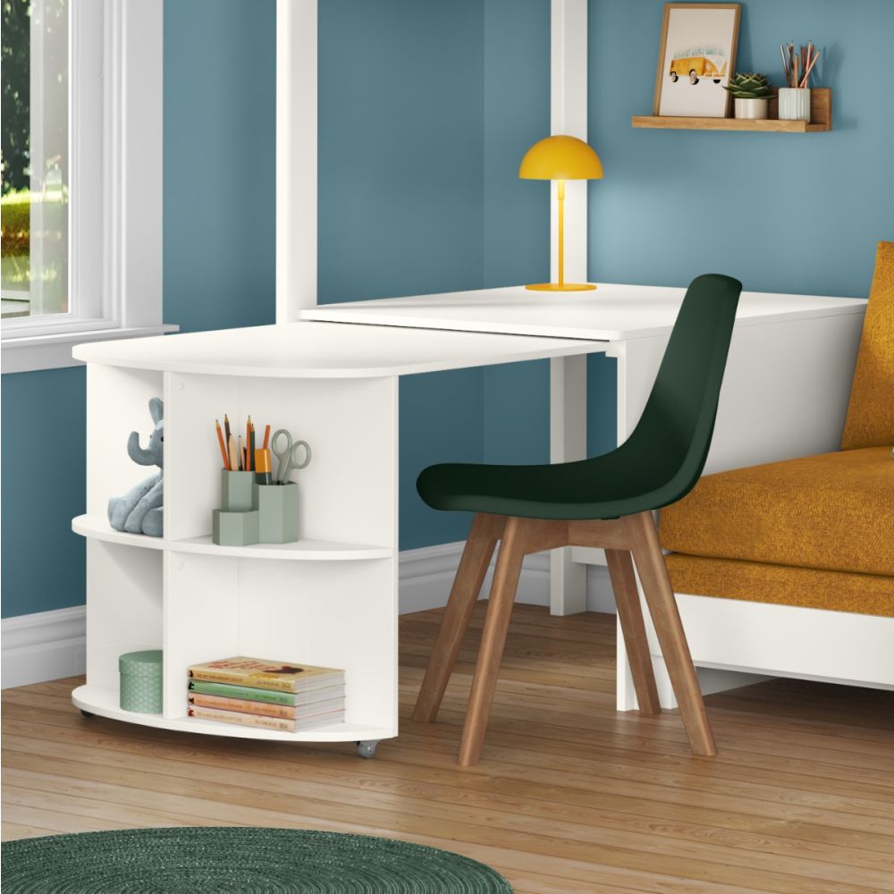 Uno S White High Sleeper with Fixed Desk, Pull Out Desk and Mustard Yellow Sofa Bed - Image 3