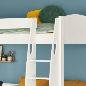Uno S White High Sleeper with Fixed Desk, Pull Out Desk and Mustard Yellow Sofa Bed - Image 6