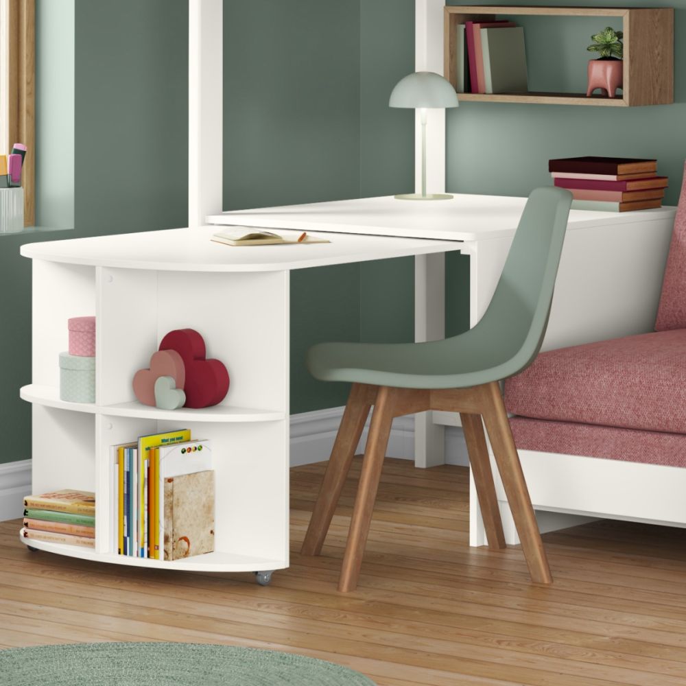 Uno S White High Sleeper with Fixed Desk, Pull Out Desk and Pink Blossom Sofa Bed - Image 7