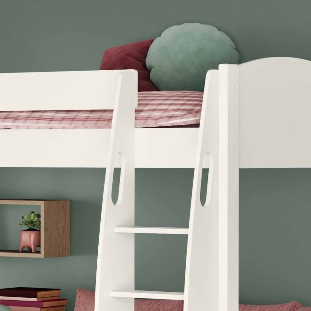 Uno S White High Sleeper with Fixed Desk, Pull Out Desk and Pink Blossom Sofa Bed - Image 6
