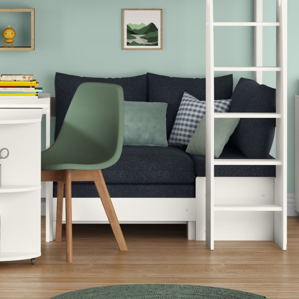 Uno S White High Sleeper with Desk, Pull Out Desk and Ocean Blue Sofa Bed - Image 5