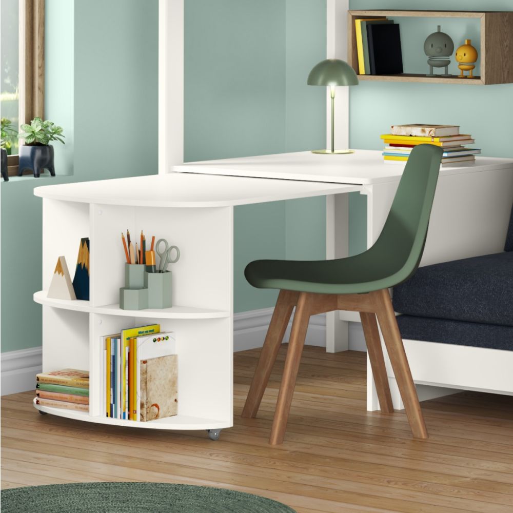 Uno S White High Sleeper with Desk, Pull Out Desk and Ocean Blue Sofa Bed - Image 3