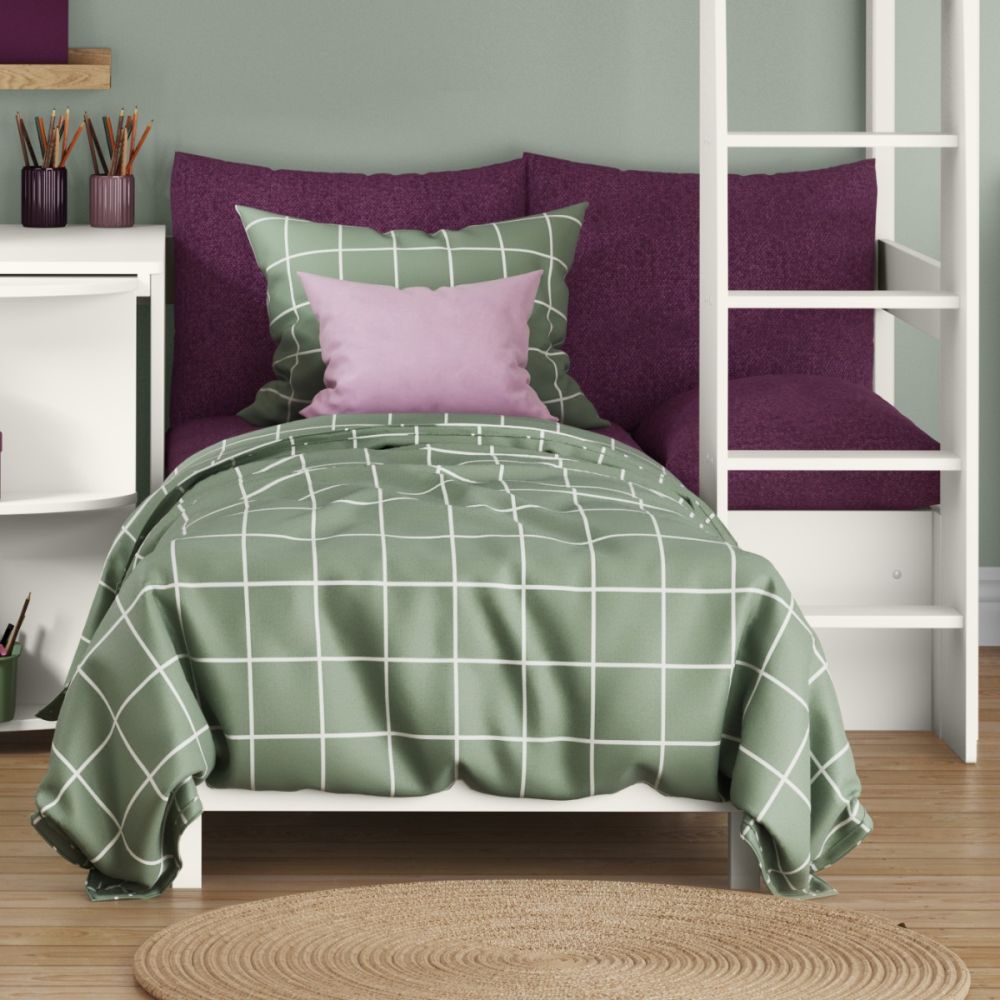 Uno S White High Sleeper with Fixed Desk, Pull Out Desk and Purple Heather Sofa Bed - Image 7