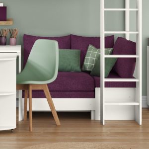 Uno S White High Sleeper with Fixed Desk, Pull Out Desk and Purple Heather Sofa Bed - Image 8