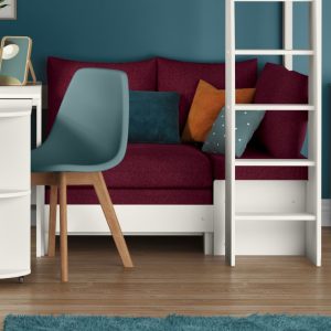 Uno S White High Sleeper with Fixed Desk, Pull Out Desk and Berry Red Sofa Bed - Image 7